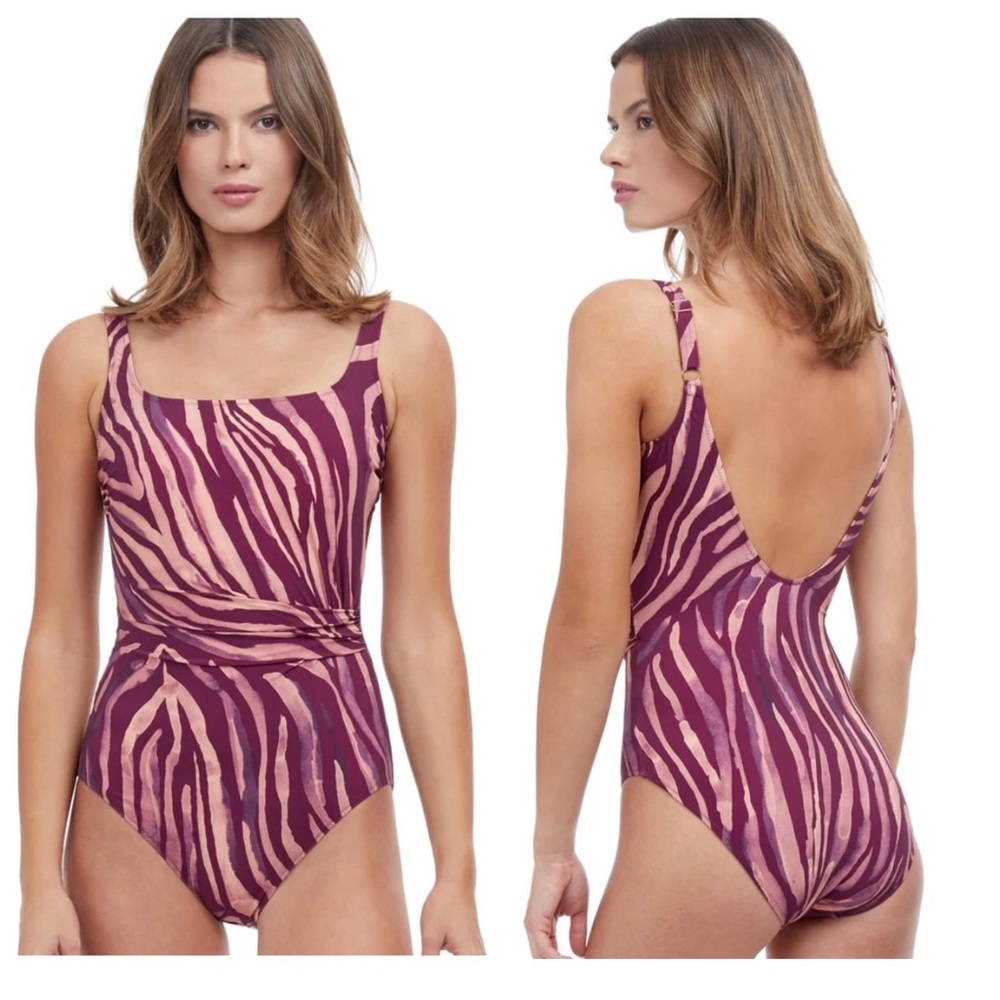 Gottex Women's Panthera Square Neck Multi One Piece Swimsuit Size 6